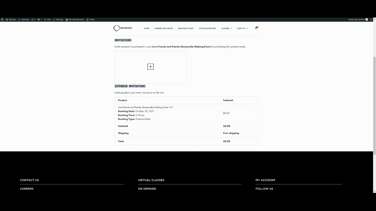 The React application creating a parent order.