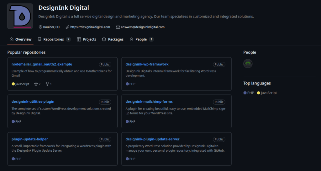 A screenshot of the DesignInk Digital GitHub page